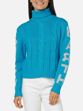 Rollkragenpullover für Damen mit Zopfmuster und Saint Barth-Jacquard
