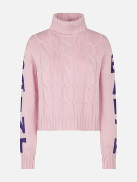 Rollkragenpullover für Damen mit Zopfmuster und Saint Barth-Jacquard