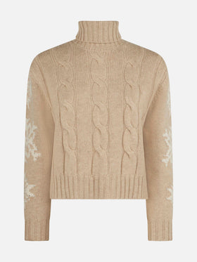 Woman turtleneck braided sweater with snowflake rhinestones - MC2 Saint Barth