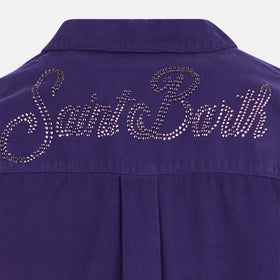 Girl velvet overshirt with Saint Barth rhinestones print - MC2 Saint Barth