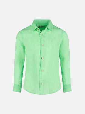 Water fluo green kid linen shirt Agnes - MC2 Saint Barth
