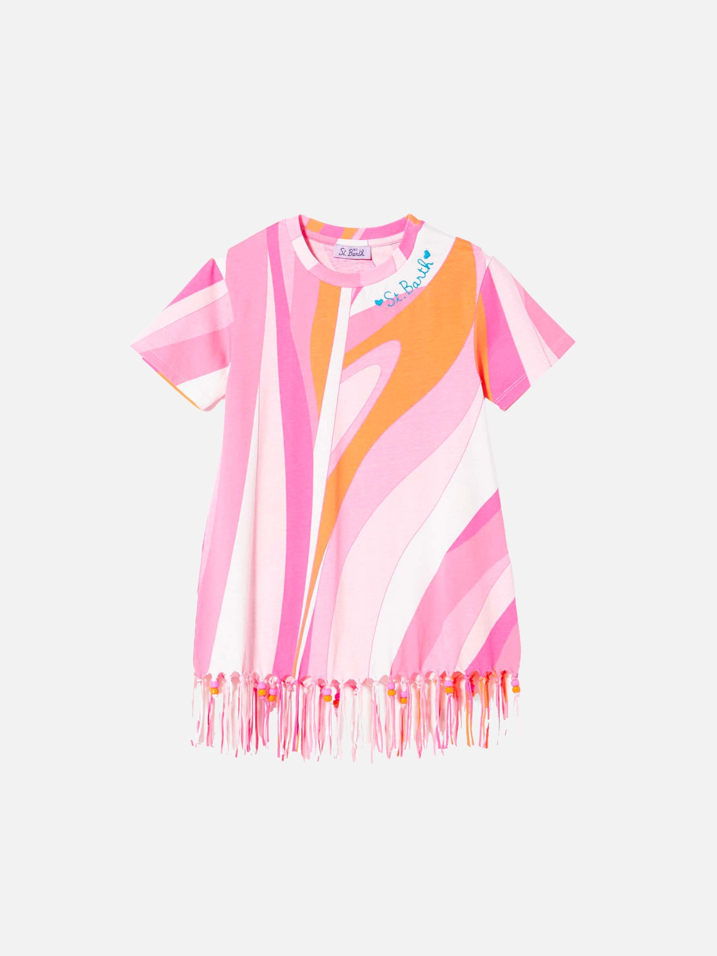 Vestido de algodón para niña con flecos y charms 