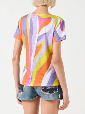 Woman linen t-shirt with wave print - MC2 Saint Barth