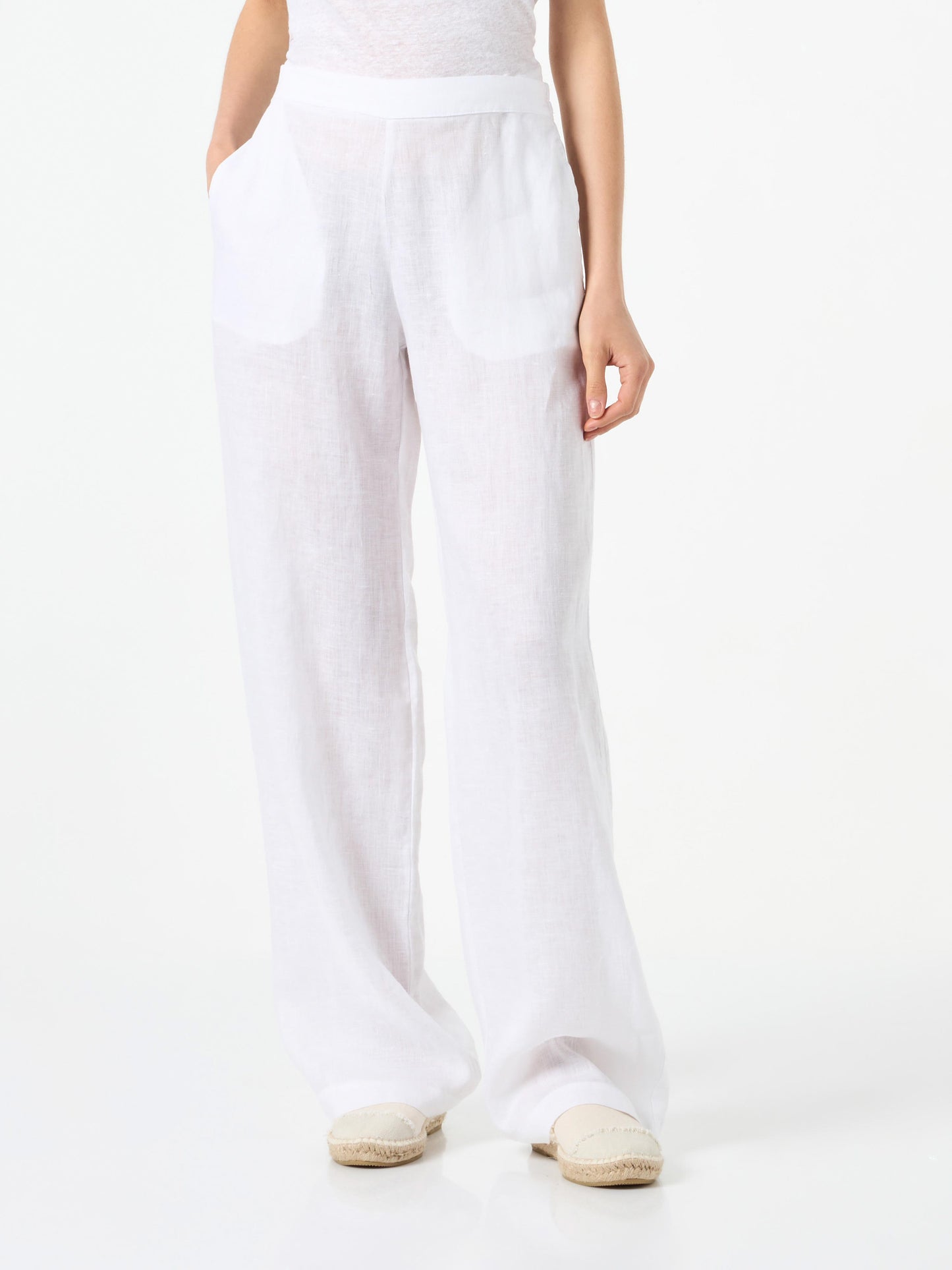 Taryn white solid color linen pants