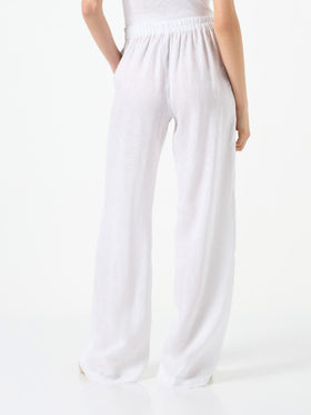 Taryn white solid color linen pants