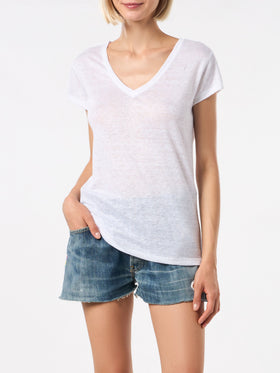 Woman white linen t-shirt - MC2 Saint Barth