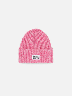 Girl pink mouliné beanie with Saint Barth embroidery - MC2 Saint Barth