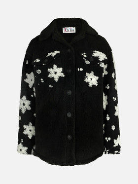 Damen-Sherpa-Overshirt mit Schneeflocken-Print