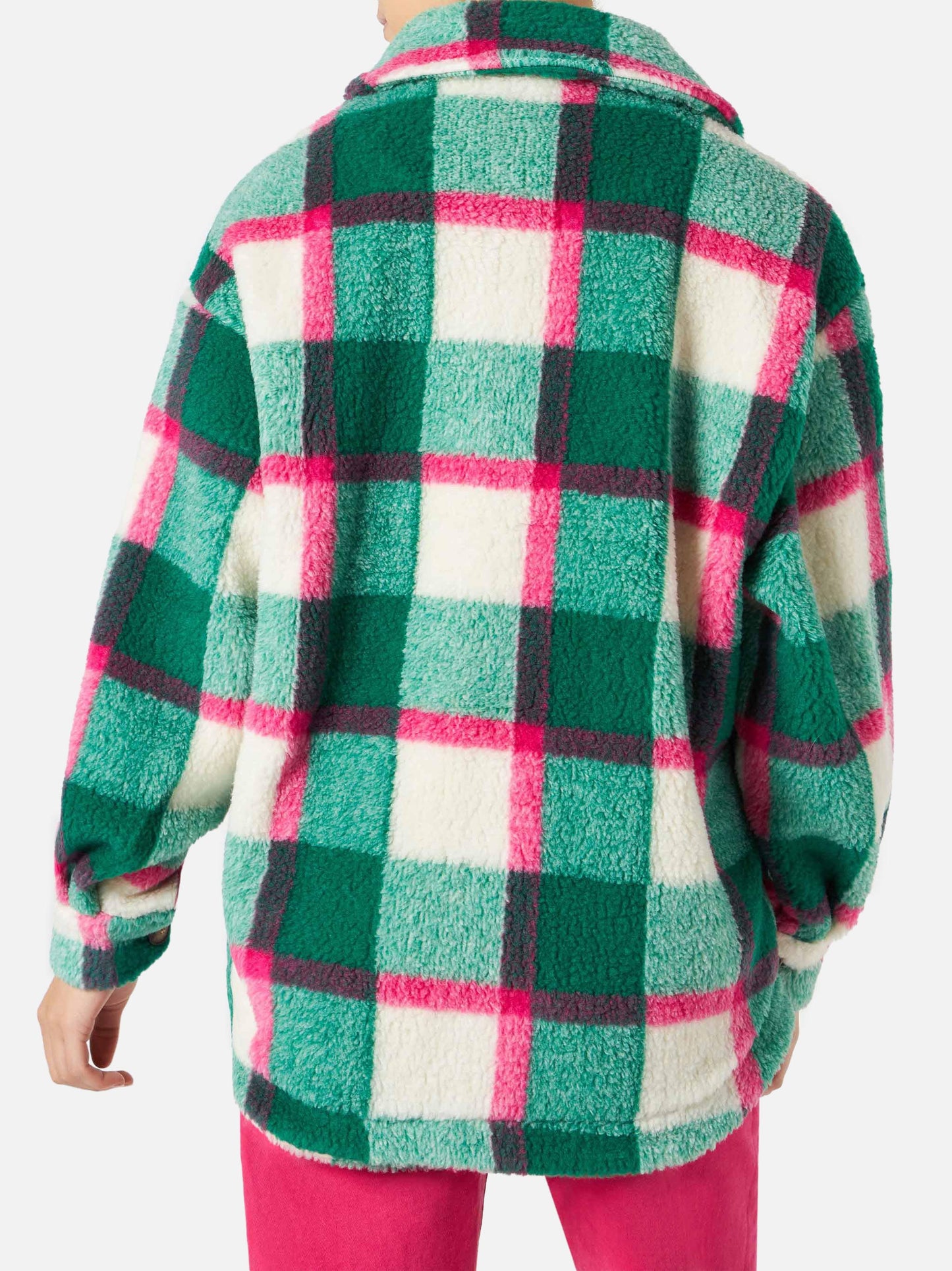 Damen-Sherpa-Overshirt mit Schottenmuster