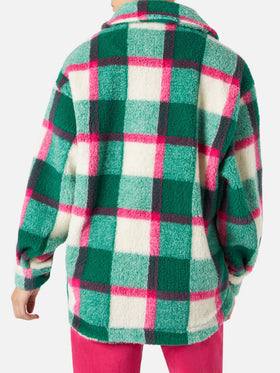 Damen-Sherpa-Overshirt mit Schottenmuster