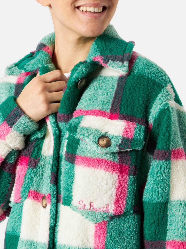 Elys sherpa overshirt jacket with tartan pattern