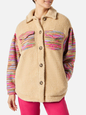 Damen-Sherpa-Overshirt mit Häkeldetails