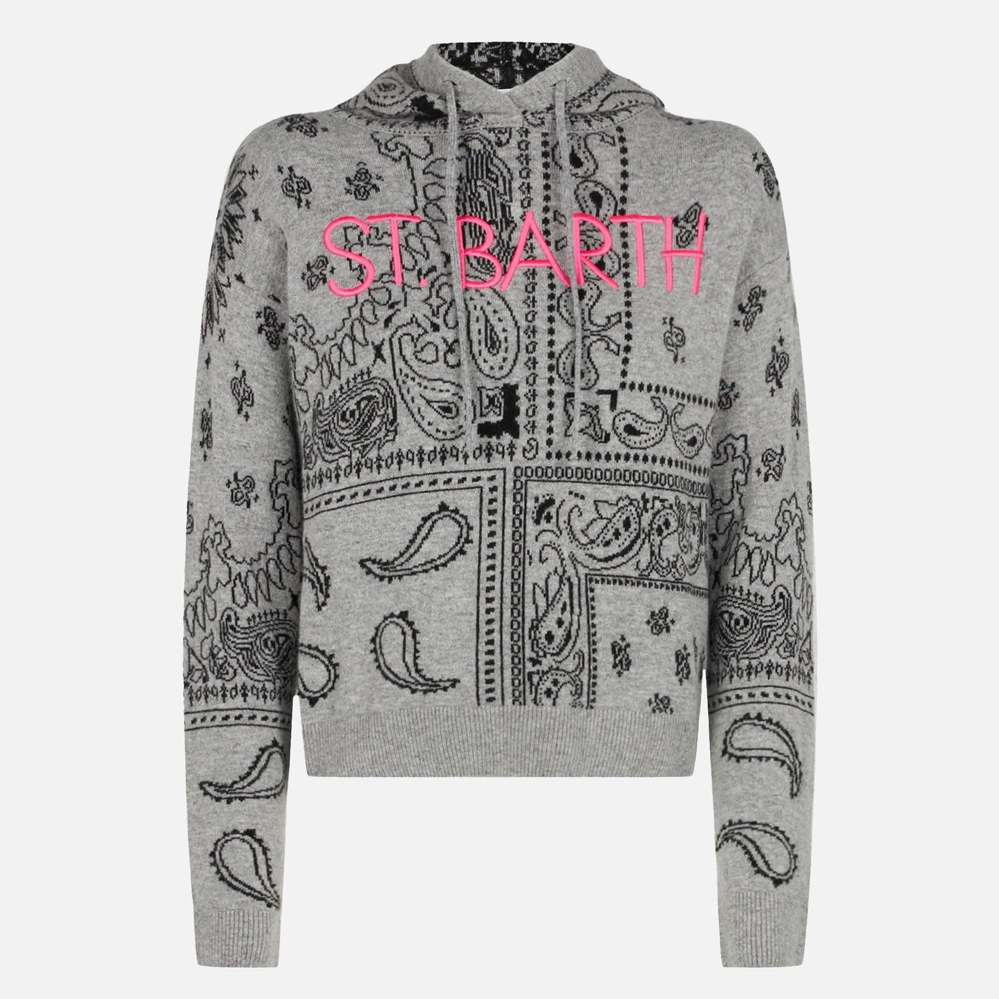 Sweat à capuche court Grey Meg en cachemire mélangé avec imprimé bandana 