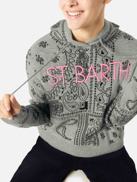Sweat à capuche court Grey Meg en cachemire mélangé avec imprimé bandana 