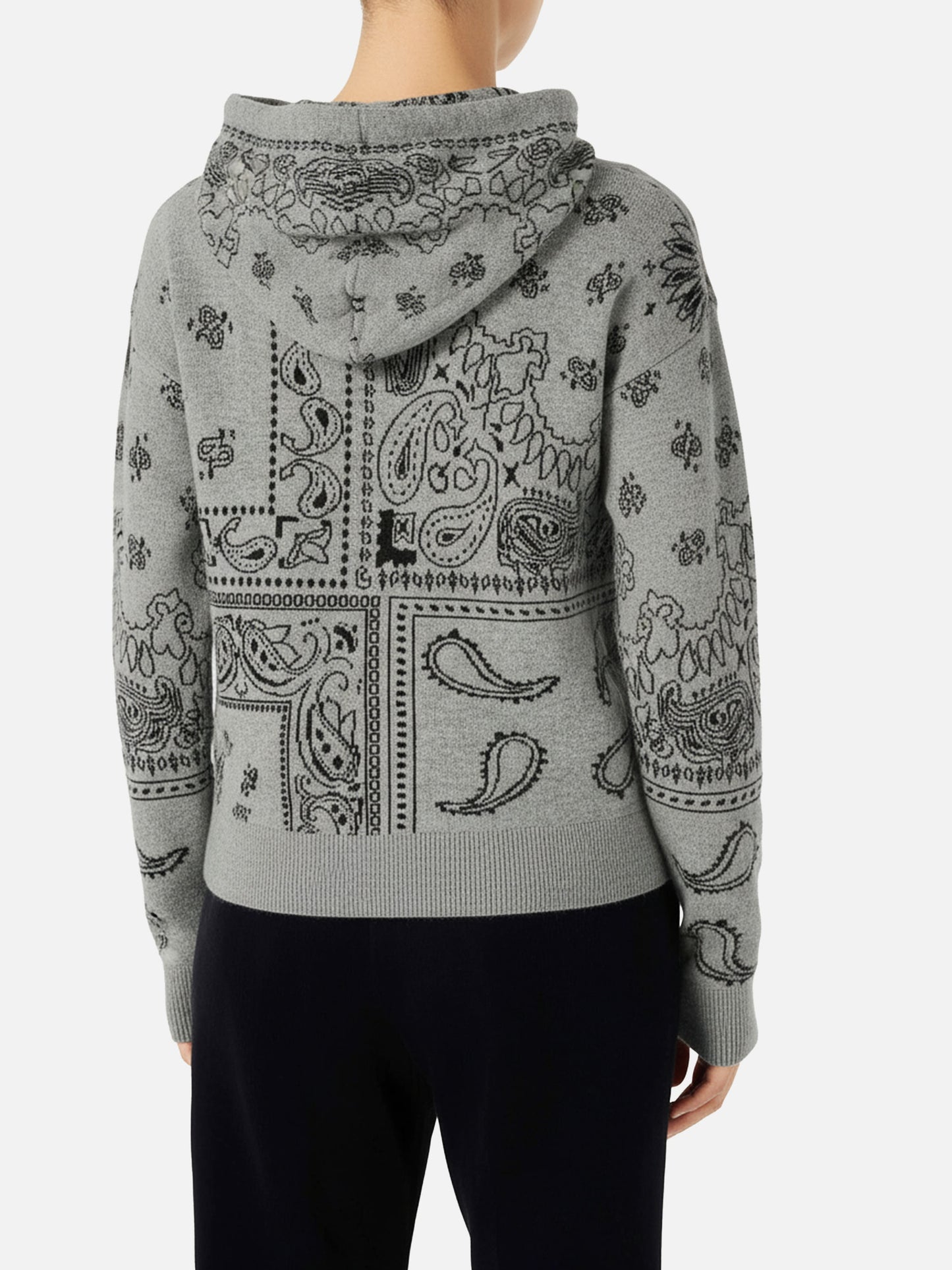 Sweat à capuche court Grey Meg en cachemire mélangé avec imprimé bandana 