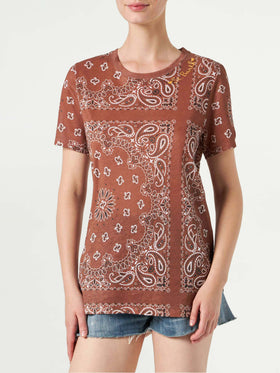 Woman linen t-shirt with bandanna print - MC2 Saint Barth