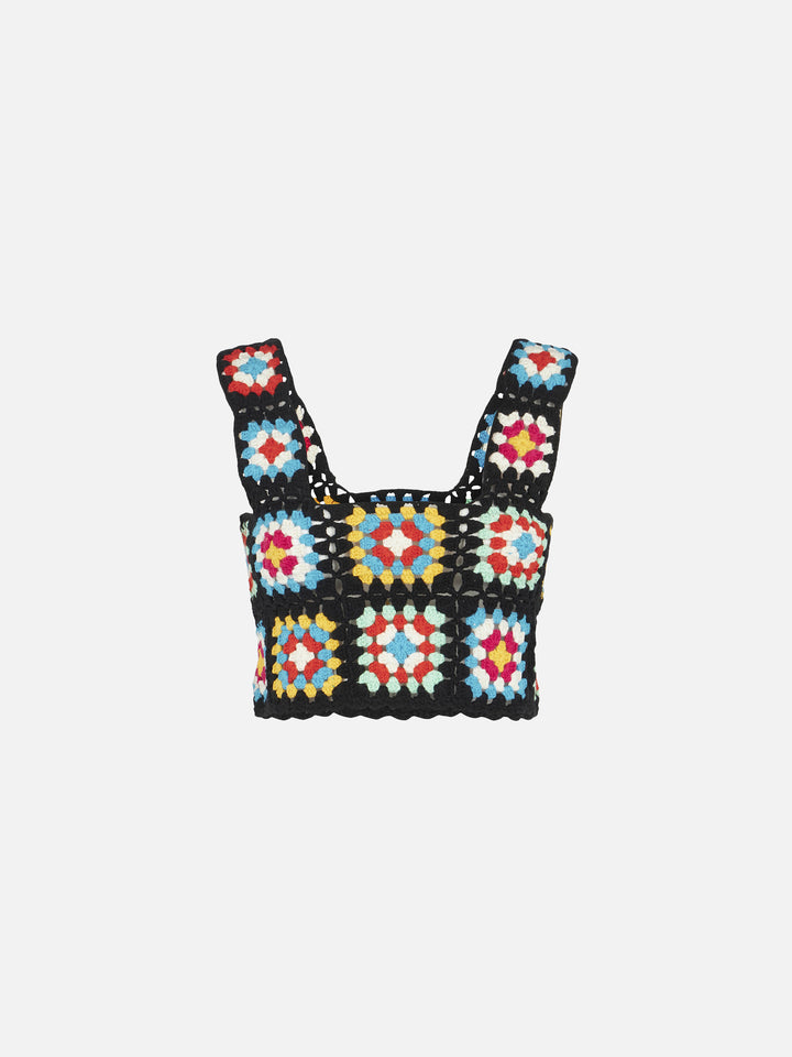 Multicolor crochet Halima top on black base