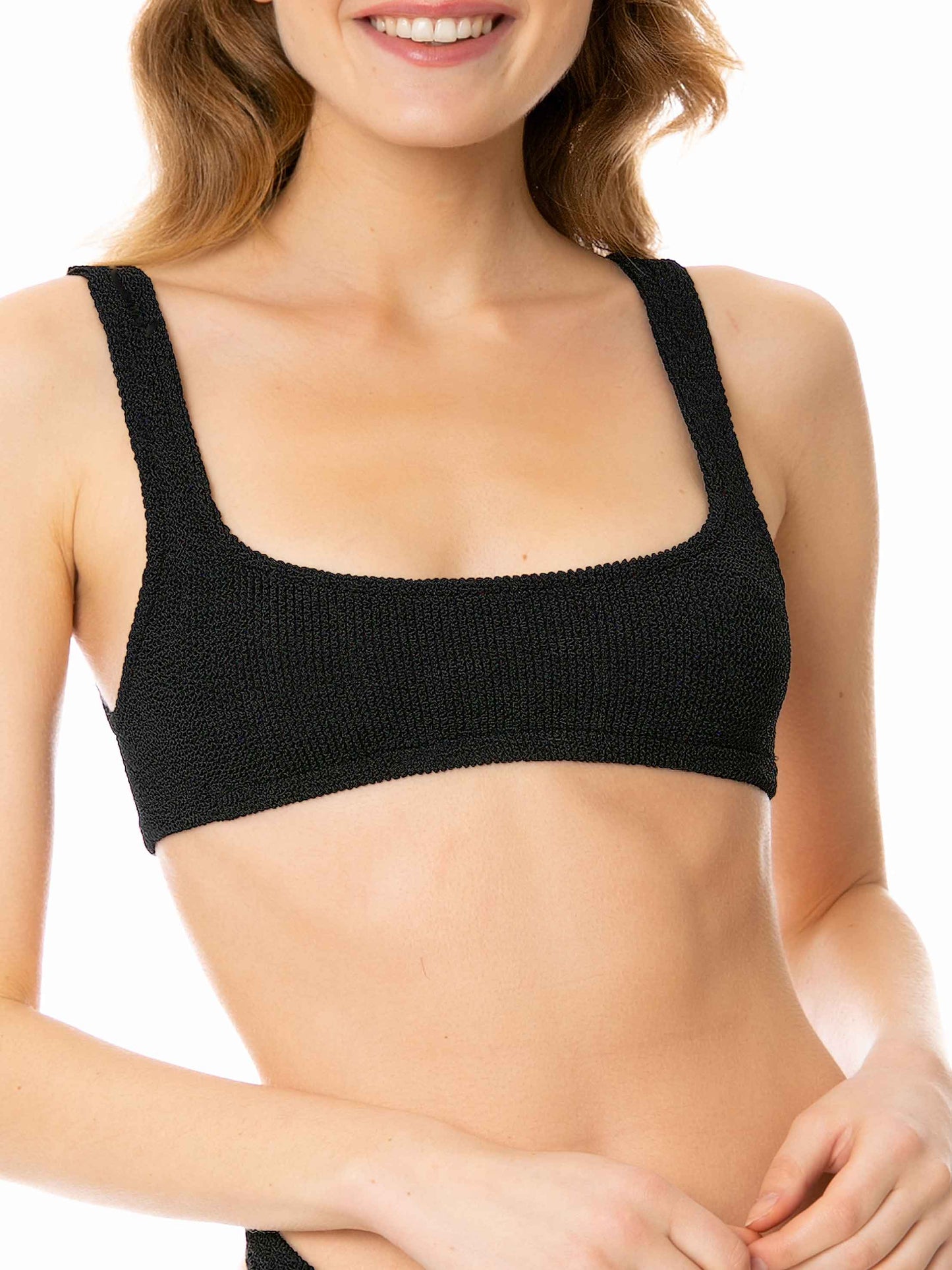 Woman black crinkle bralette top swimsuit - MC2 Saint Barth