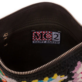 Parisienne black crochet pouch bag with Saint Barth embroidery - MC2 Saint Barth
