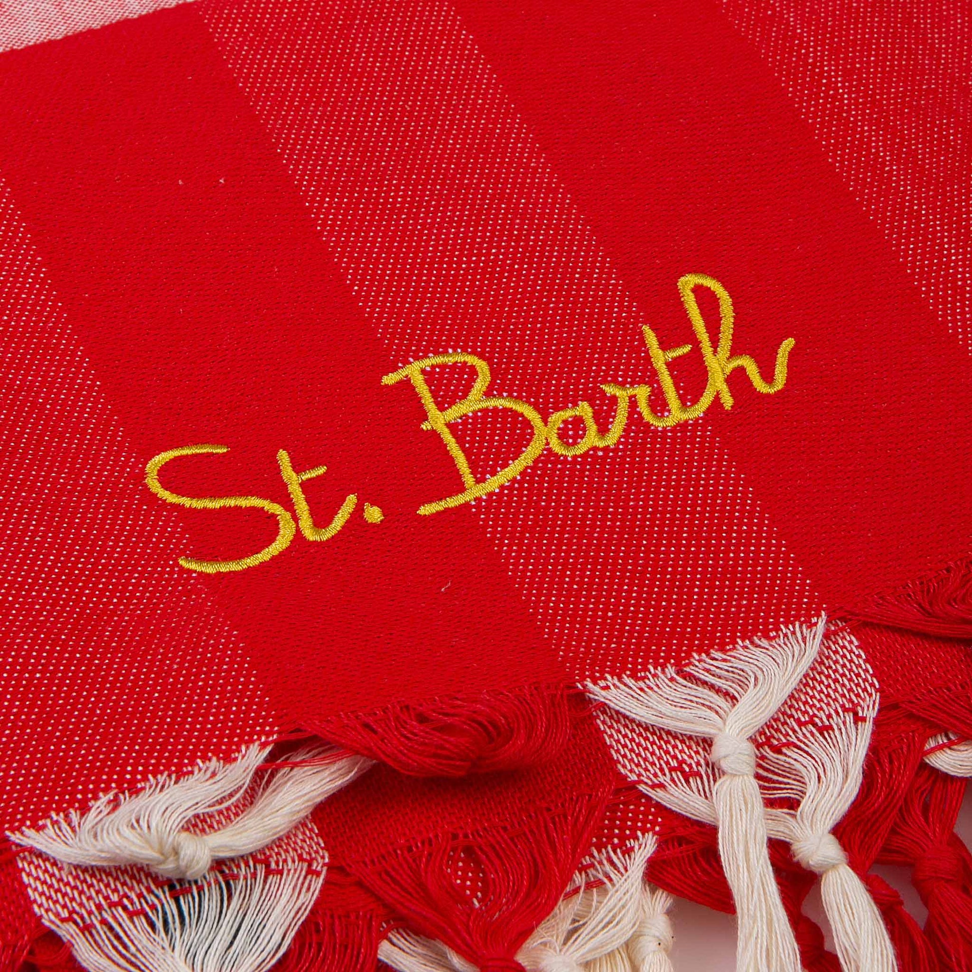 Fouta with navy blue wave trim and gingham print - MC2 Saint Barth