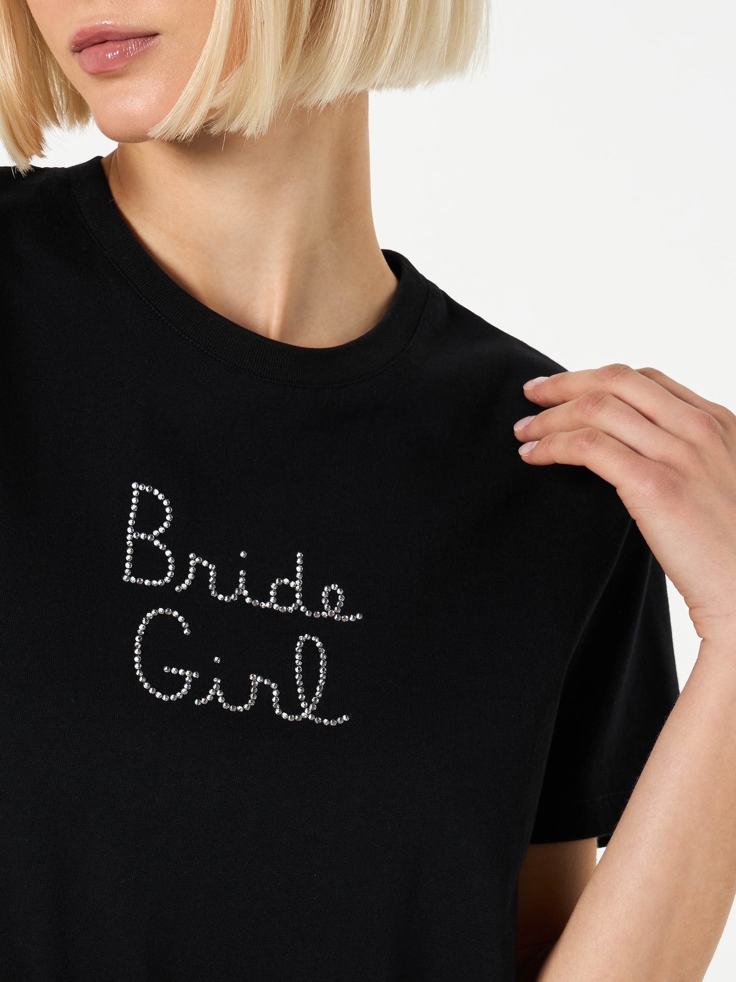 Woman cotton t-shirt with Bride Girl rhinestone embroidery - MC2 Saint Barth