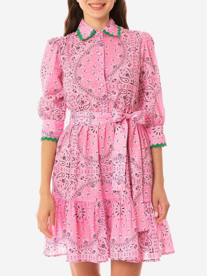 Bandanna print cotton short dress Daisi with embroideries - MC2 Saint Barth