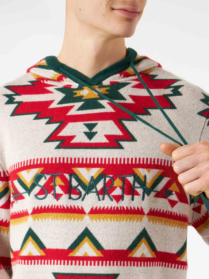 Man hooded knit with ethnic pattern - MC2 Saint Barth