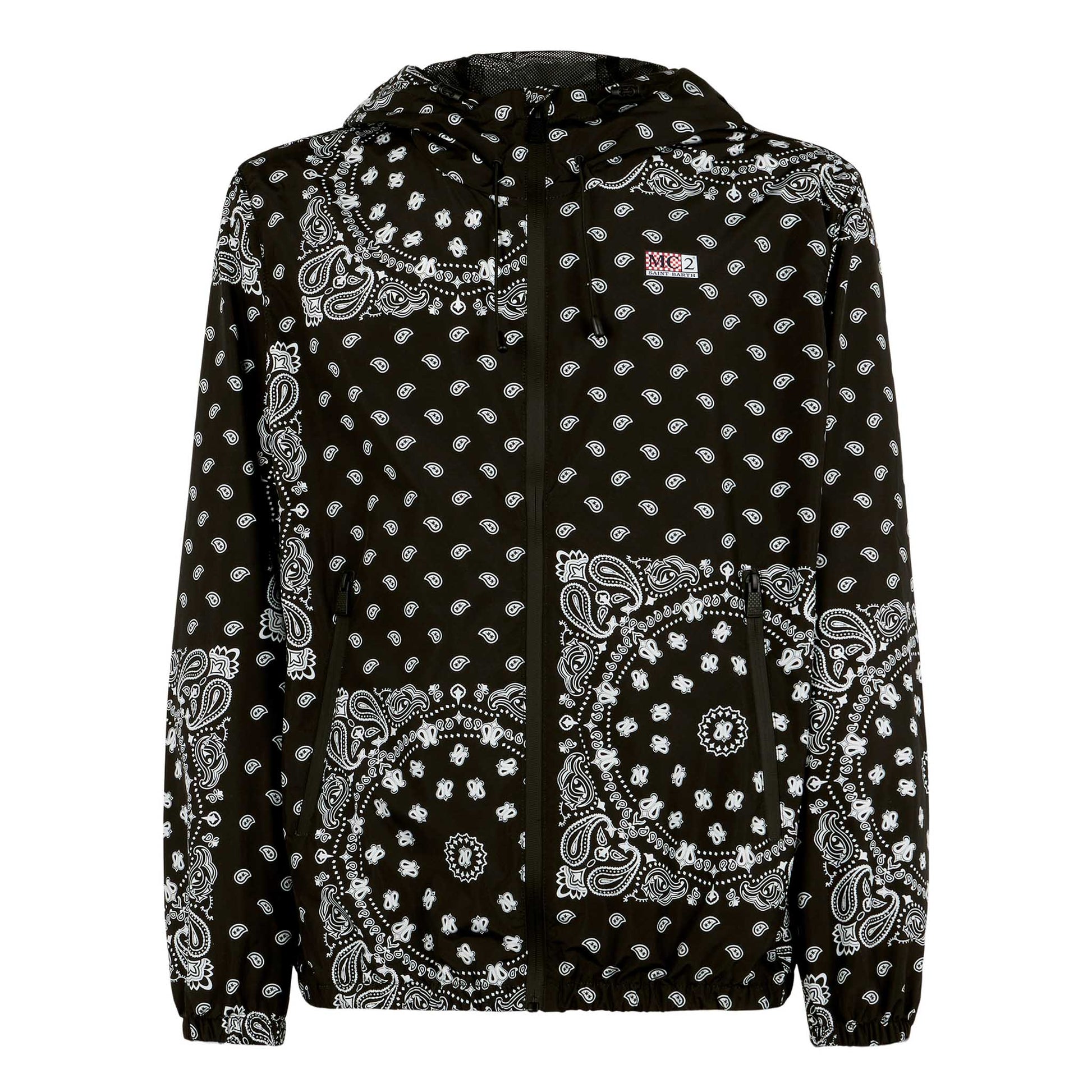 Man hooded lightweight windbreaker with bandanna print - MC2 Saint Barth