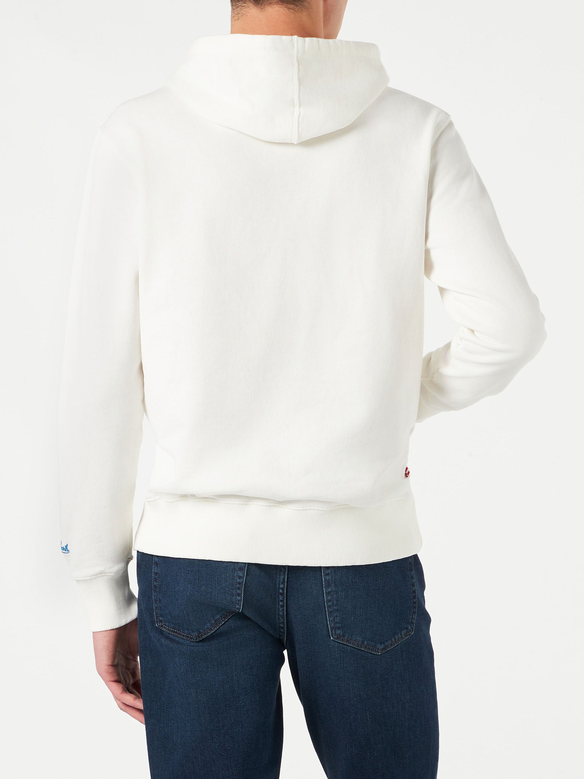 Man cotton hooded white sweatshirt with bluette St. Barth Padel Club print - MC2 Saint Barth