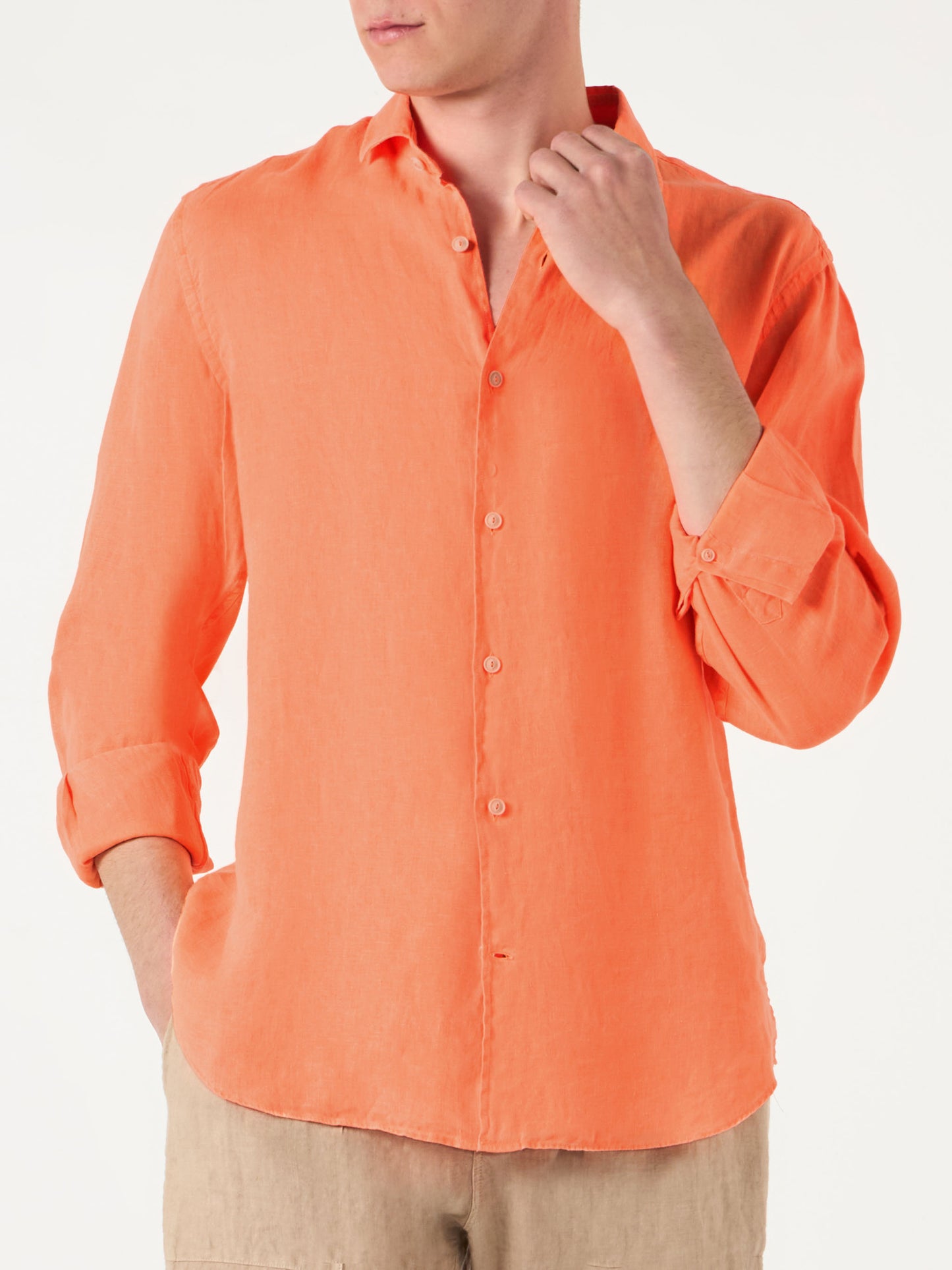 Man fluo orange linen Pamplona shirt - MC2 Saint Barth