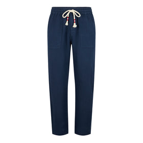 Pantaloni Calais in lino blu navy tinta unita