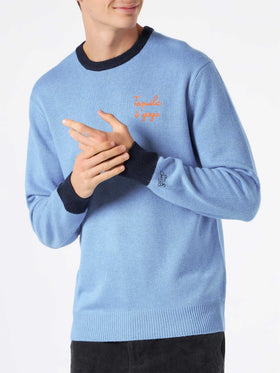 Man light blue sweater with Tequila à gogo embroidery - MC2 Saint Barth