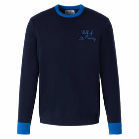 Man navy blue sweater with Wolf of St. Moritz embroidery - MC2 Saint Barth