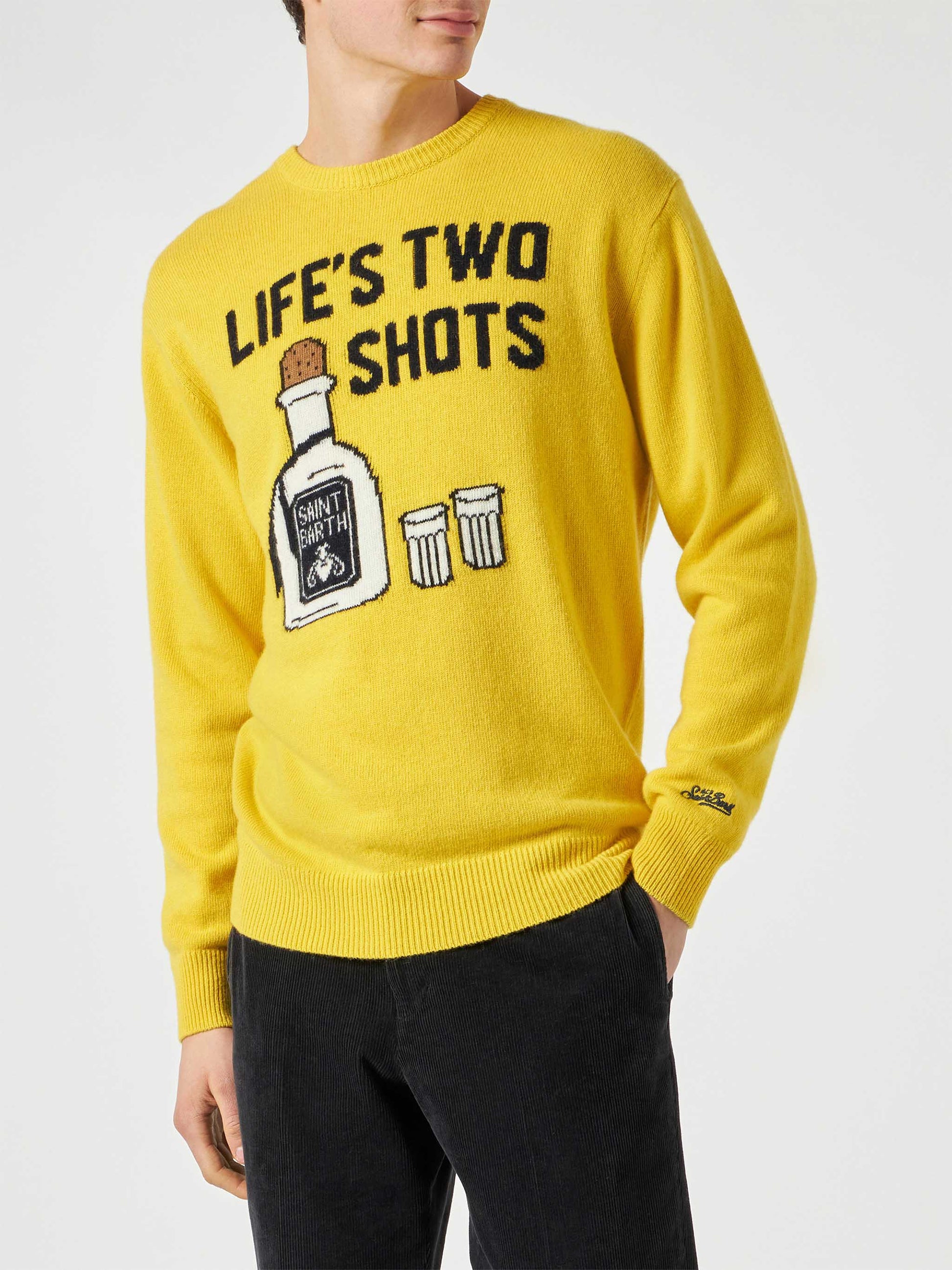 Man yellow sweater with Life's two shots lettering - MC2 Saint Barth