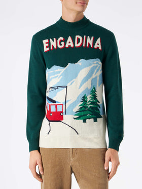 Man green sweater with knitted postcard - MC2 Saint Barth