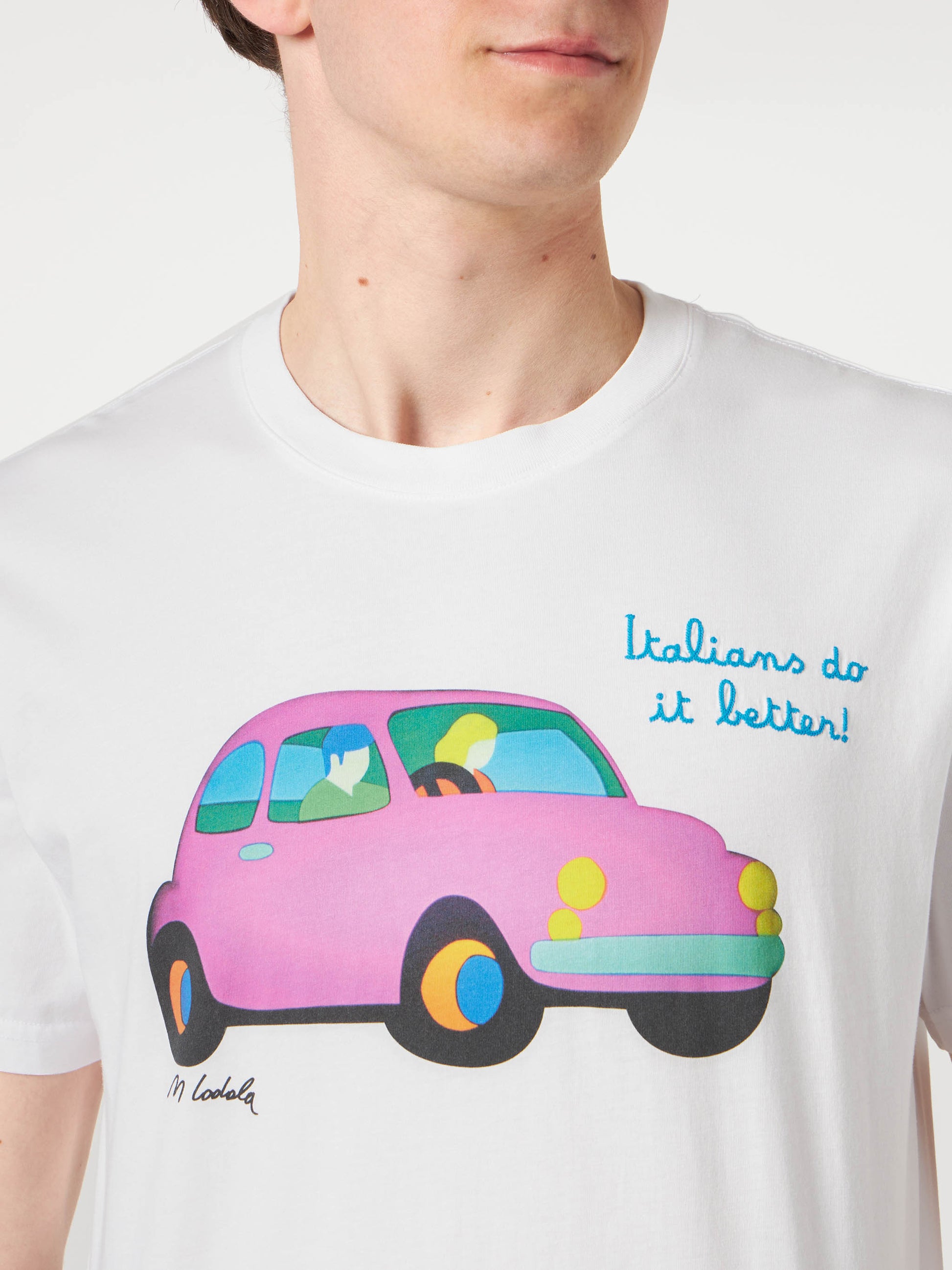 Man cotton t-shirt with Lodola Car print | MARCO LODOLA ART SPECIAL EDITION - MC2 Saint Barth