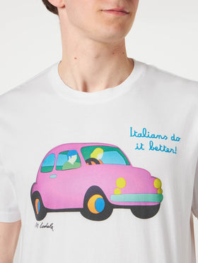 Man cotton t-shirt with Lodola Car print | MARCO LODOLA ART SPECIAL EDITION - MC2 Saint Barth