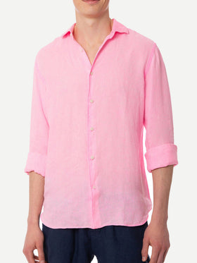Man water color fluo pink linen Pamplona shirt - MC2 Saint Barth