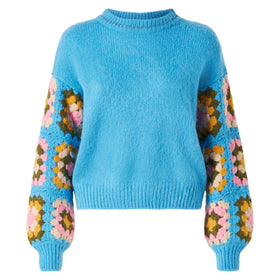 Woman ultra soft crewneck with handmade crochet sleeves - MC2 Saint Barth