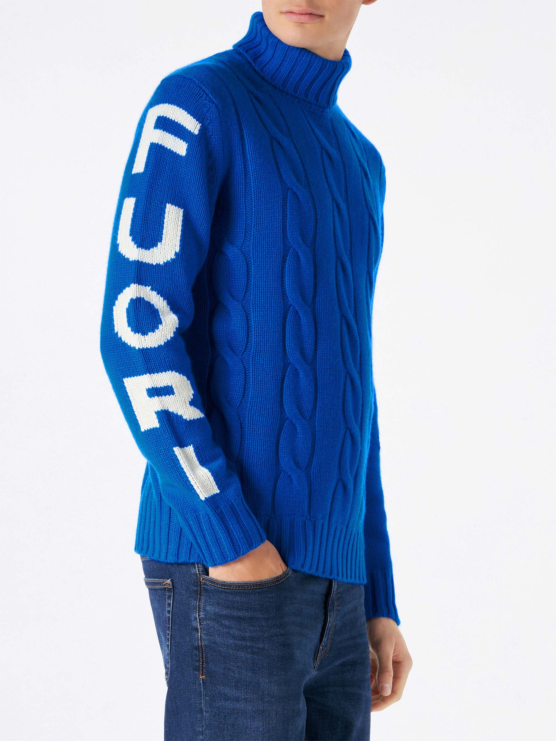 Man turtleneck braided sweater with Fuori pista print - MC2 Saint Barth