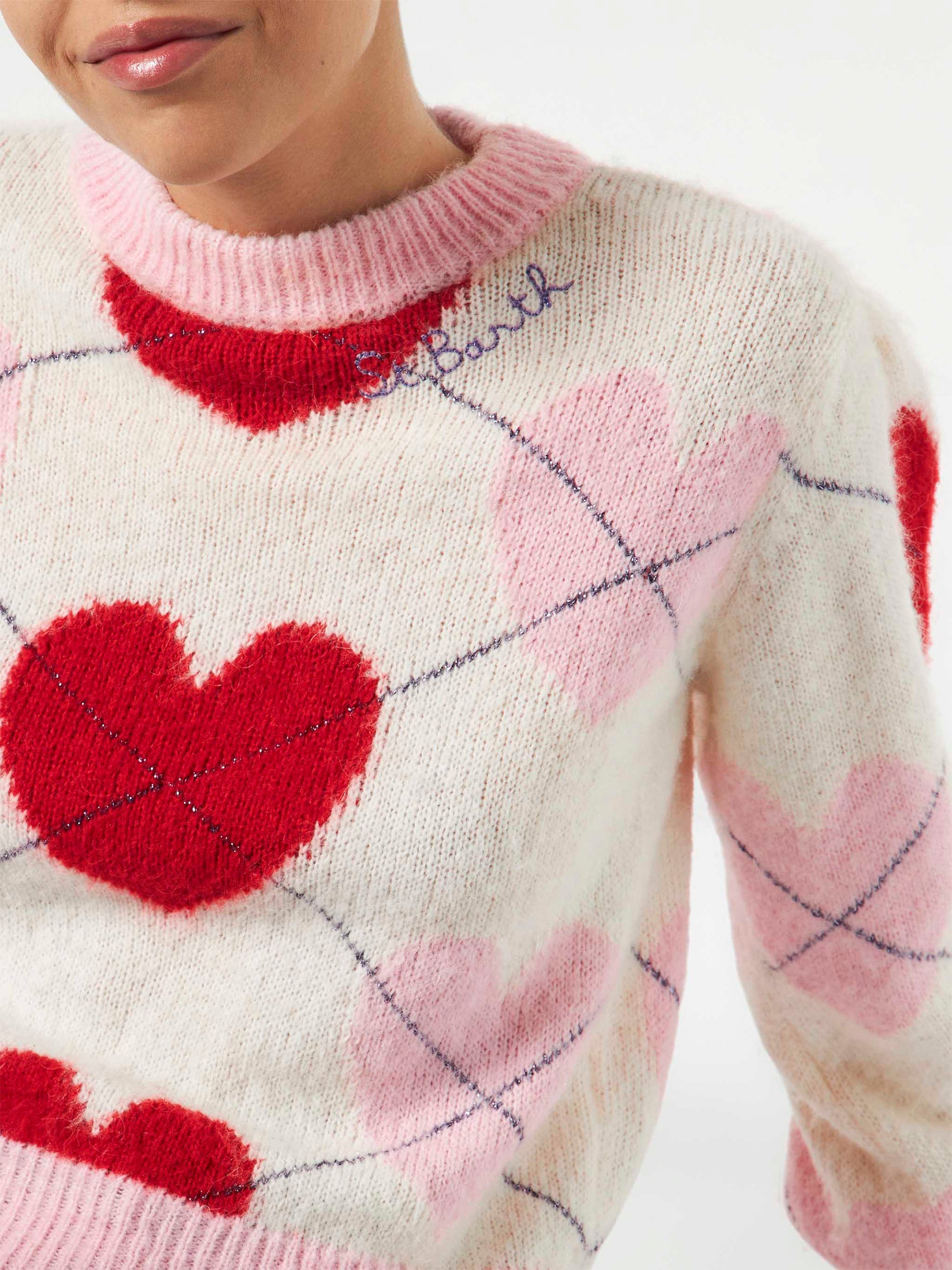 Woman brushed striped sweater with heart pattern - MC2 Saint Barth