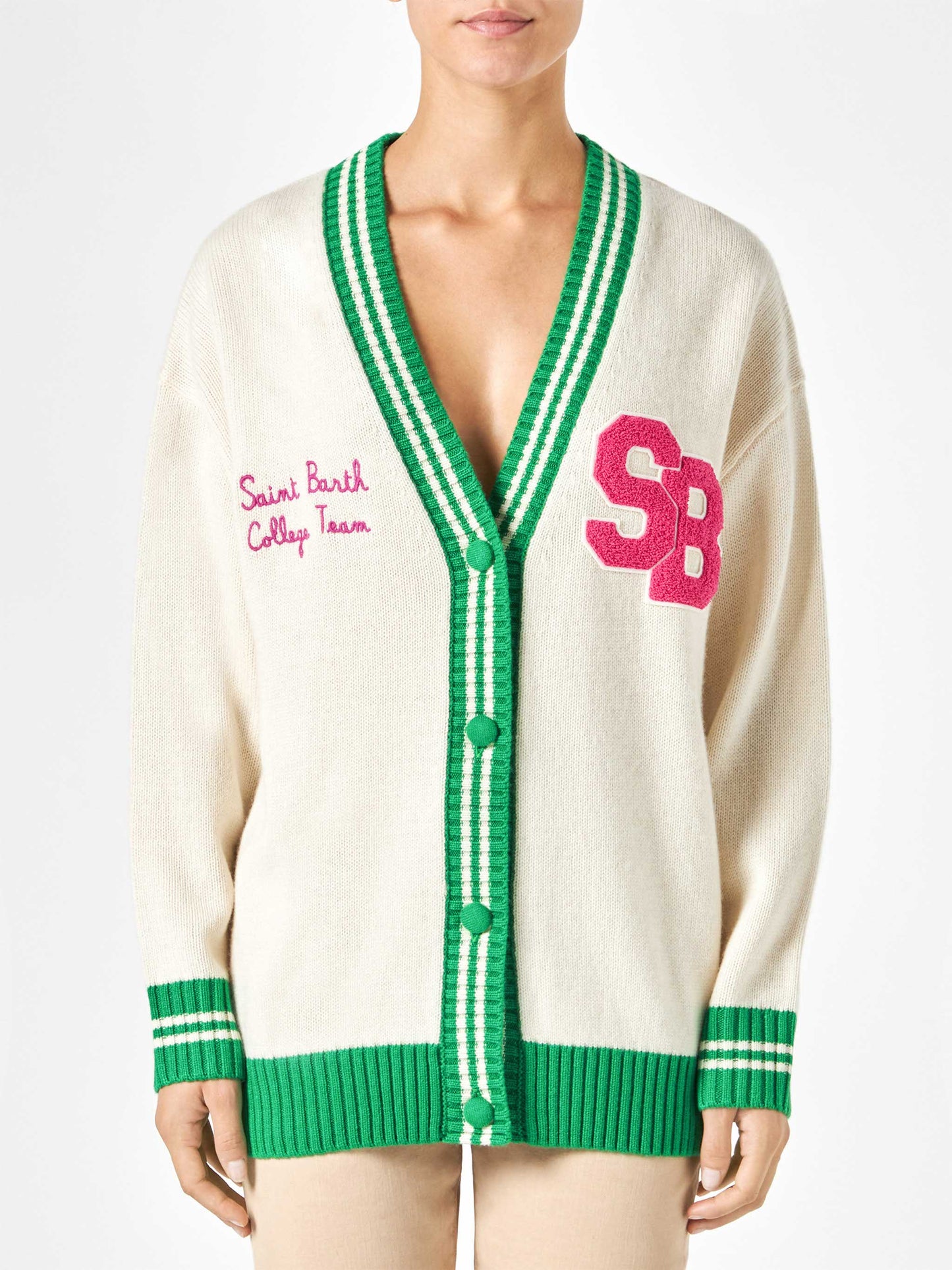Woman white cardigan with embroidery - MC2 Saint Barth