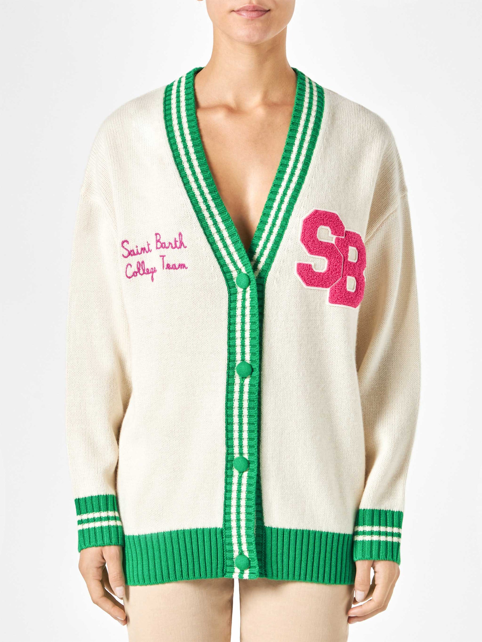 Woman white cardigan with embroidery - MC2 Saint Barth