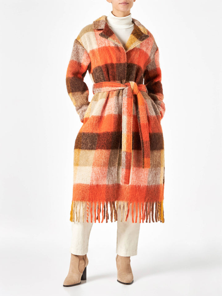 Cappotto lungo Charlot con frange a quadri