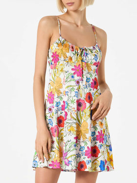 Woman short slip dress Creamy with flower print - MC2 Saint Barth