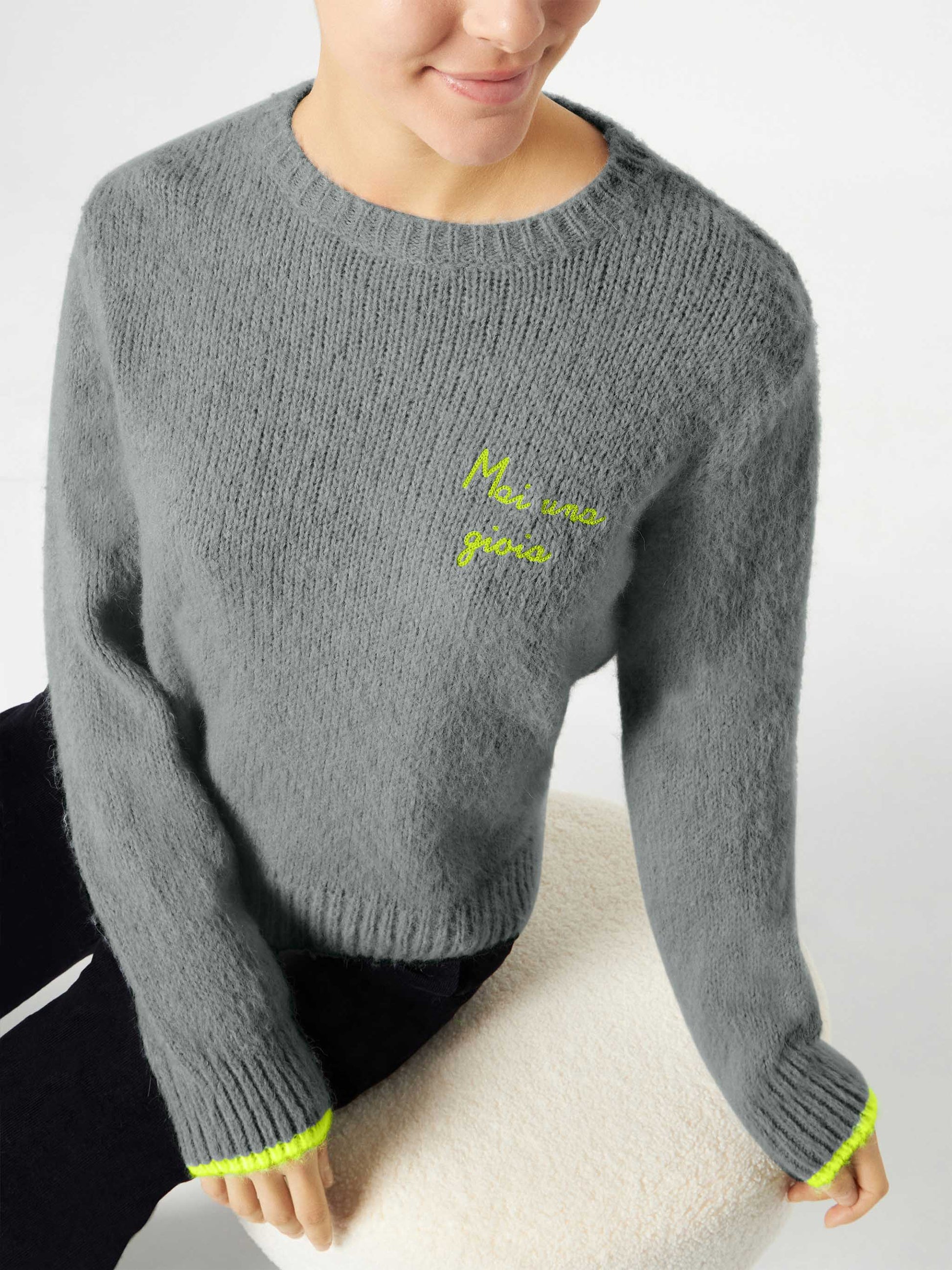 Woman grey brushed sweater with Mai una Gioia embroidery - MC2 Saint Barth
