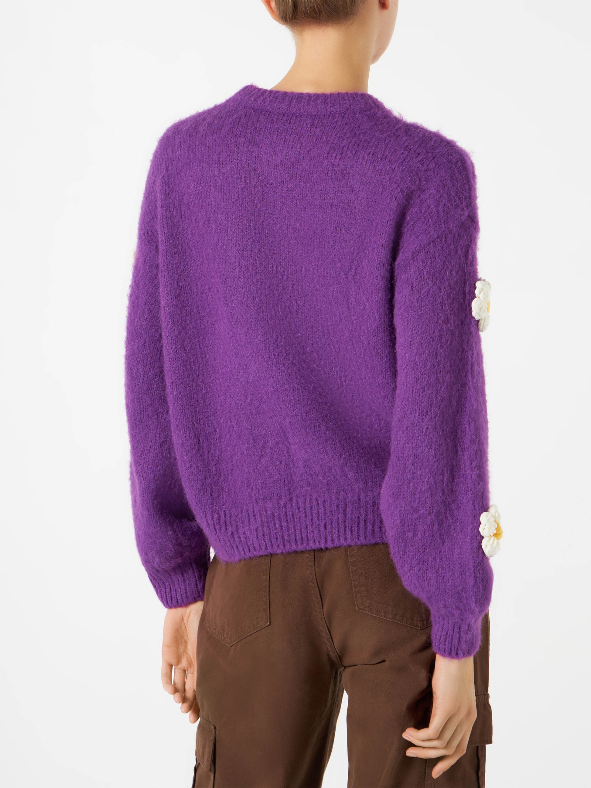 Woman brushed crewneck sweater with daisy appliqué - MC2 Saint Barth