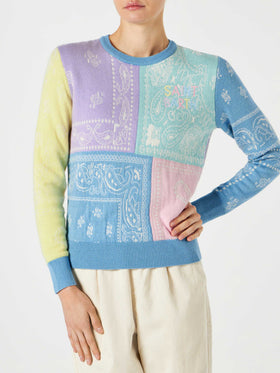 Woman brushed sweater with bandanna print - MC2 Saint Barth