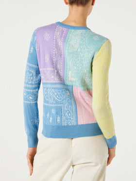 Woman brushed sweater with bandanna print - MC2 Saint Barth