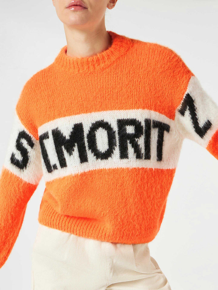 Danya Soft fluo orange sweater with St. Moritz embroidery